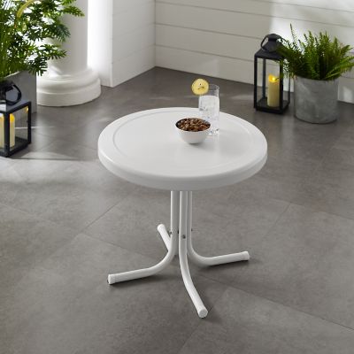 Crosley Retro Metal Patio Side Table, Alabaster White