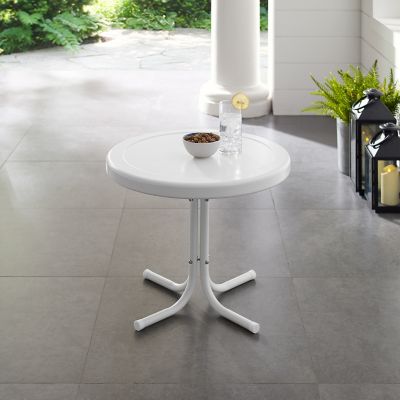 Image showing  Retro Round Metal Patio Side Table, Alabaster White