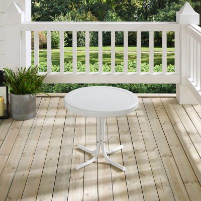 Image showing  Retro Round Metal Patio Side Table, Alabaster White
