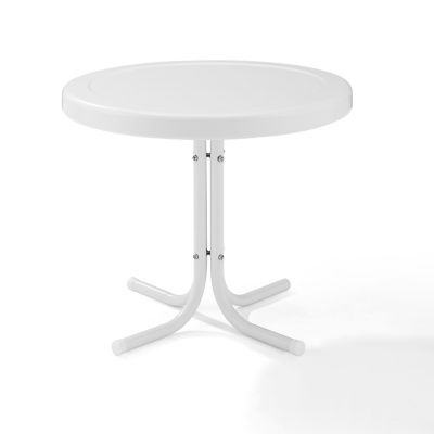 Image showing  Retro Round Metal Patio Side Table, Alabaster White
