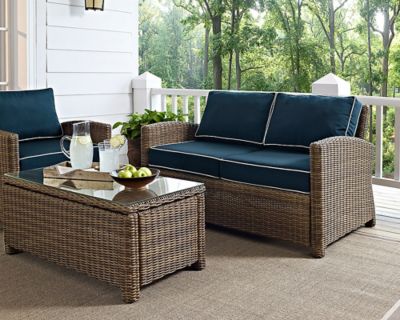 Crosley Bradenton Outdoor Wicker Loveseat, Navy