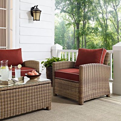 Crosley Bradenton Outdoor Wicker Arm Chair, Red