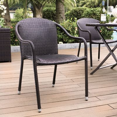 Crosley Palm Harbor Wicker Stackable Patio Chair Set, Brown, 23.5 in. D x 22.75 in. W x 32.63 in. H