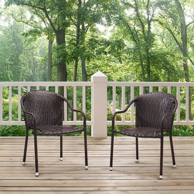 Crosley Palm Harbor Wicker Stackable Chairs, Brown