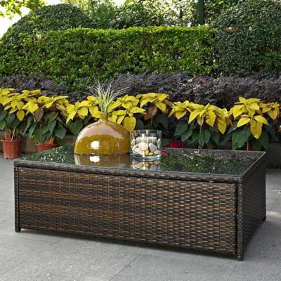 Crosley Palm Harbor Wicker Glass-Top Outdoor Coffee Table -  CO7201-BR