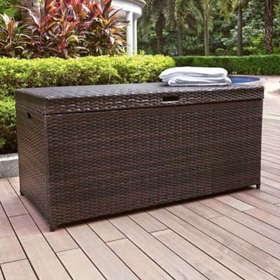 Crosley Palm Harbor Outdoor Wicker Storage Bin, 5 in. x 52 in. x 25 in., Fits Cushions Up to 24 sq. in., Brown