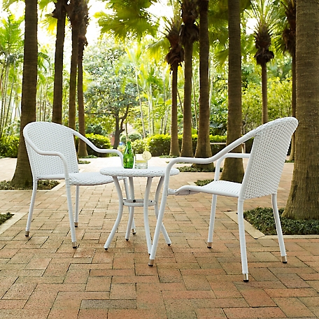 Crosley 3 pc. Palm Harbor Wicker Cafe Seating Set, White