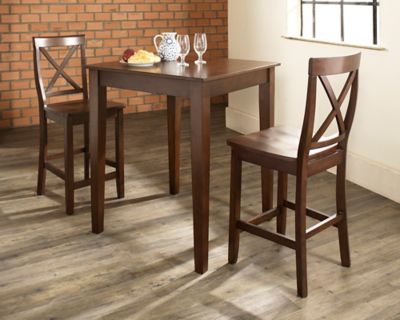 Crosley Rectangular Pub Dining Set with Tapered Leg X-Back Stools, Brown, 3 pc.