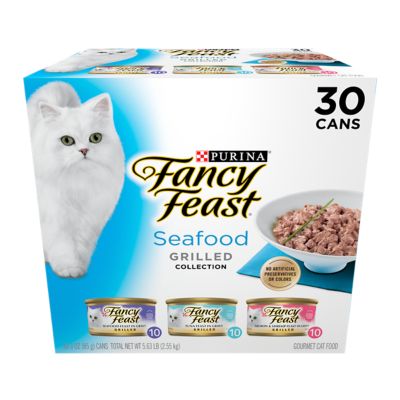 Fancy Feast All Life Stages Grilled Seafood, Tuna, Salmon and Shrimp in Gravy Wet Cat Food Variety pk., 3 oz. Can, Pack of 30