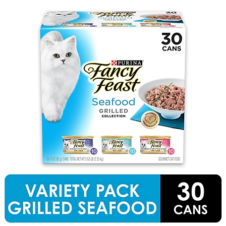 Fancy Feast All Life Stages Grilled Seafood, Tuna, Salmon and Shrimp in Gravy Wet Cat Food Variety pk., 3 oz. Can, Pack of 30