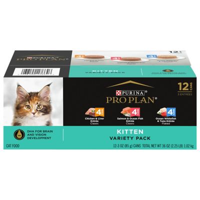 Purina Pro Plan Focus Kitten Favorites Wet Kitten Food Variety Pack, 3 oz. Can, Pack of 12, 2.25 lb. Good kitten food