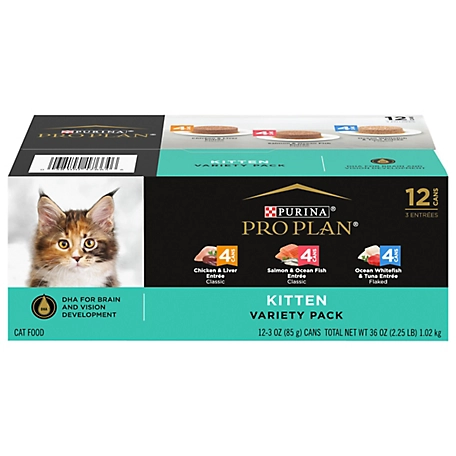 Purina Pro Plan Focus Kitten Favorites Wet Kitten Food Variety Pack, 3 oz. Can, Pack of 12, 2.25 lb.