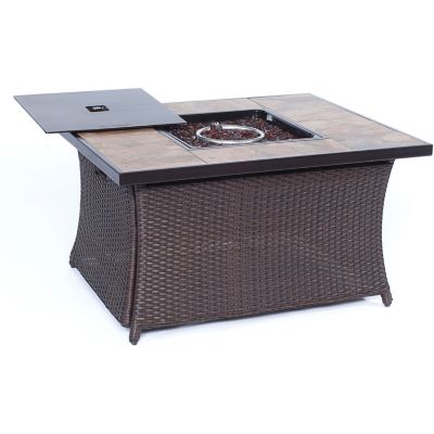 Hanover Woven Fire Pit Coffee Table with Porcelain Tile-Top, LP Gas, 40,000 BTU -  COFFEETBLFP-TILE