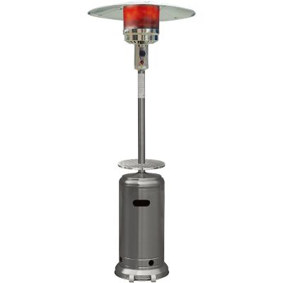 Hanover 7-Ft. Tall 48,000 BTU Propane Umbrella Patio Heater with Wheels for Outdoor Events and Entertaining in Stainless Steel