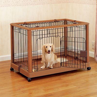 Richell Mobile 1-Door Rubberwood Pet Pen, 38.6 in.