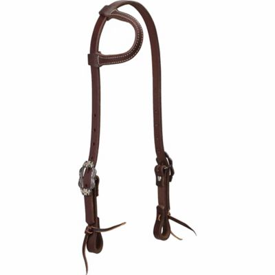 Weaver Equine Working Tack Sliding Ear Headstall with Buffed Brown Iron Hardware