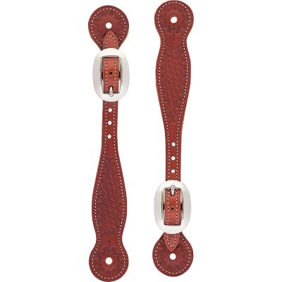 Weaver Equine Men's Oiled Chestnut Basketweave Skirting Leather Spur Straps, Thin