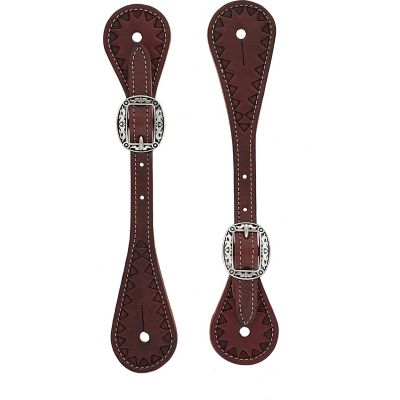 Weaver Leather Unisex Youth Hand-Tooled Triangle Border Spur Straps, Chestnut