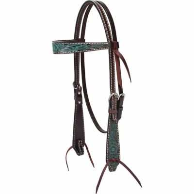 Weaver Equine Cross Floral Carved 5/8 in. Leather Browband Headstall, Turquoise