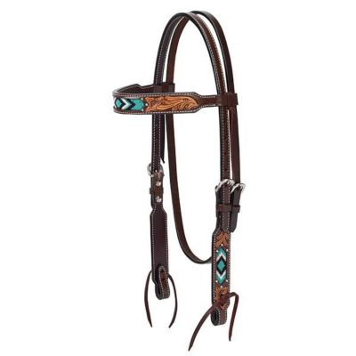 Weaver Equine Turquoise Cross Leather Browband Headstall, 5/8 in.