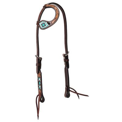 Weaver Leather Turquoise Cross Flat Sliding Ear Headstall, 5/8 in.