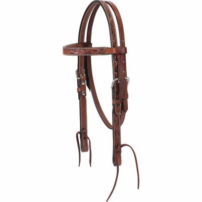 Weaver Equine Turquoise Cross Floral Carved Pony Leather Browband Headstall, 5/8 in.