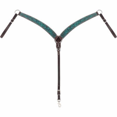 Weaver Equine Turquoise Cross Carved Flower Contoured Leather Breastcollar