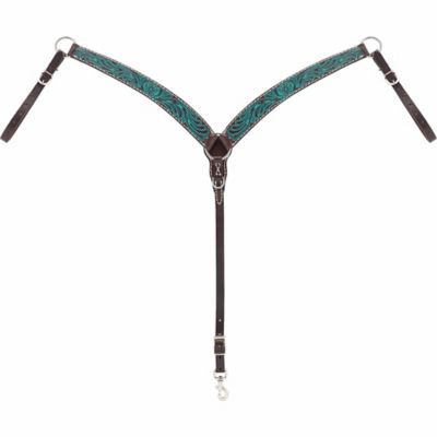 Weaver Leather Turquoise Cross Carved Flower Contoured Breastcollar