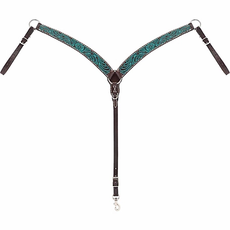 Weaver Leather Turquoise Cross Carved Flower Contoured Breastcollar
