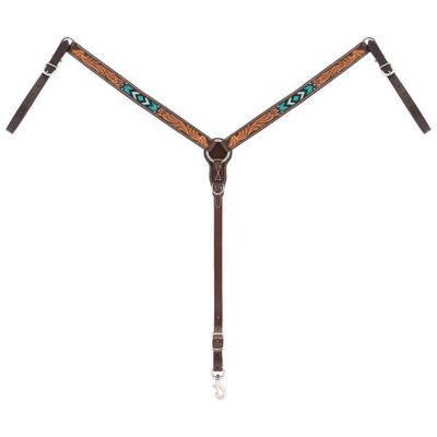 Weaver Leather 1-1/4 in. Turquoise Cross Beaded Straight Leather Breastcollar