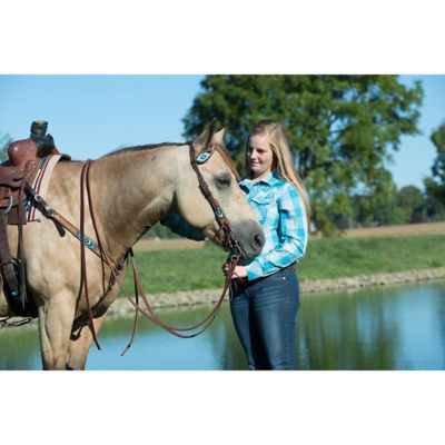 Image showing  1-1/4 in. Turquoise Cross Beaded Straight Leather Breastcollar