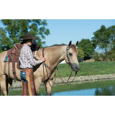 Image showing  1-1/4 in. Turquoise Cross Beaded Straight Leather Breastcollar
