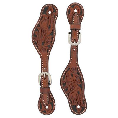 Weaver Leather Spur Straps Carved with Cross Floral, 1-Pair