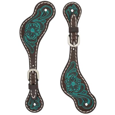 Weaver Leather Spur Straps Carved Flower with Cross Turquoise, 45-0425