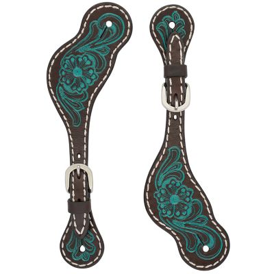 Weaver Equine Spur Straps Carved Flower with Cross Turquoise, 45-0425