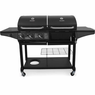 Image showing  3-Burner Propane Gas and Charcoal Combination Grill, Black, With Side Burner