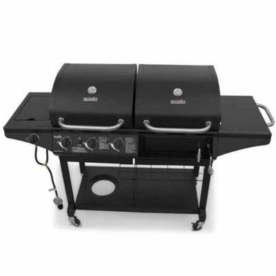 Image showing  3-Burner Propane Gas and Charcoal Combination Grill, Black, With Side Burner