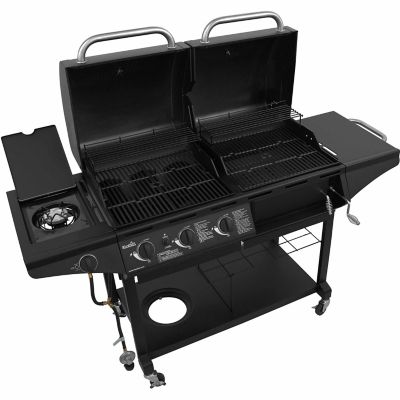 Image showing  3-Burner Propane Gas and Charcoal Combination Grill, Black, With Side Burner