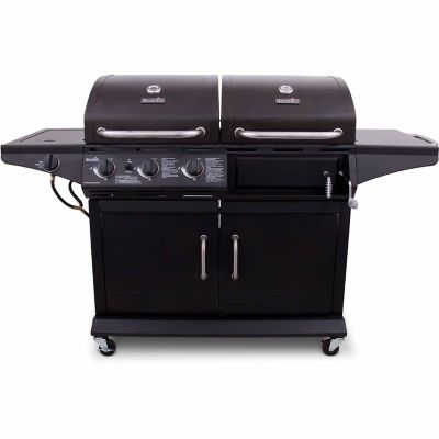 Image showing  3-Burner Deluxe Propane Gas and Charcoal Combination Grill, Black, With Side Burner