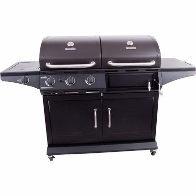 Image showing  3-Burner Deluxe Propane Gas and Charcoal Combination Grill, Black, With Side Burner