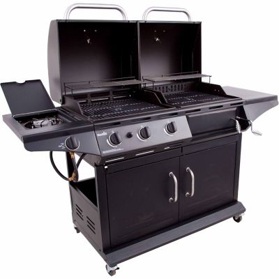 Image showing  3-Burner Deluxe Propane Gas and Charcoal Combination Grill, Black, With Side Burner