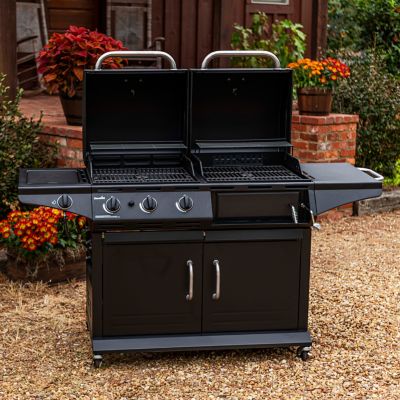 Image showing 9 th Char-Broil 3-Burner Deluxe Propane Gas and Charcoal Combination Grill, Black, With Side Burner
