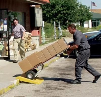 Image showing  600 lb. Capacity Engineered Plastic Non-Folding Curb Ramp for Hand Truck Use, Yellow