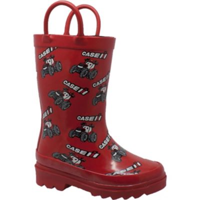 red rubber rain boots