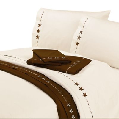 HiEnd Accents 350 Thread Count Cotton Embroidered Star Sheet Set, Cream, 4 pc.