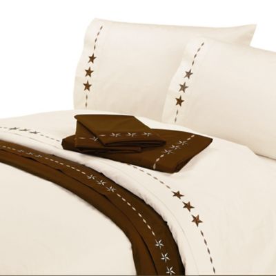 HiEnd Accents 350TC Embroidered Star Sheet Set, Cream, 4PC