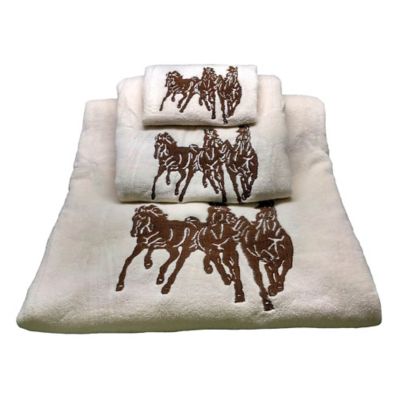 3 Piece Light Brown Towel Set with Embroidered Barbed Wire Design NEW 