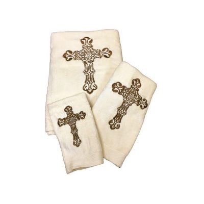 HiEnd Accents Embroidered Cross Towel Set, Turquoise, 3PC