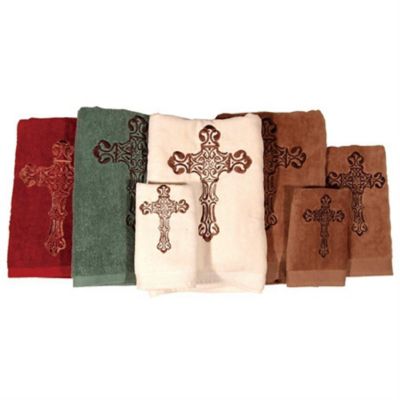 Image showing  Embroidered Cross Towel Set, Turquoise, 3PC