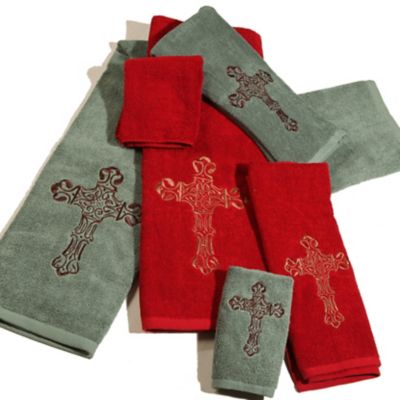 Image showing  Embroidered Cross Towel Set, Turquoise, 3PC